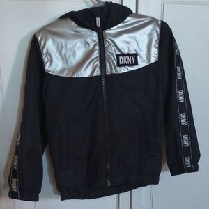 DKNY Black Jacket with Silver Yoke and Hood